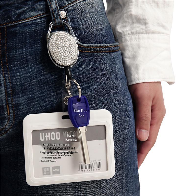 Ceramic Clay Pull-Release Retractable Metal Keychain Egg-Shaped Card Holder
