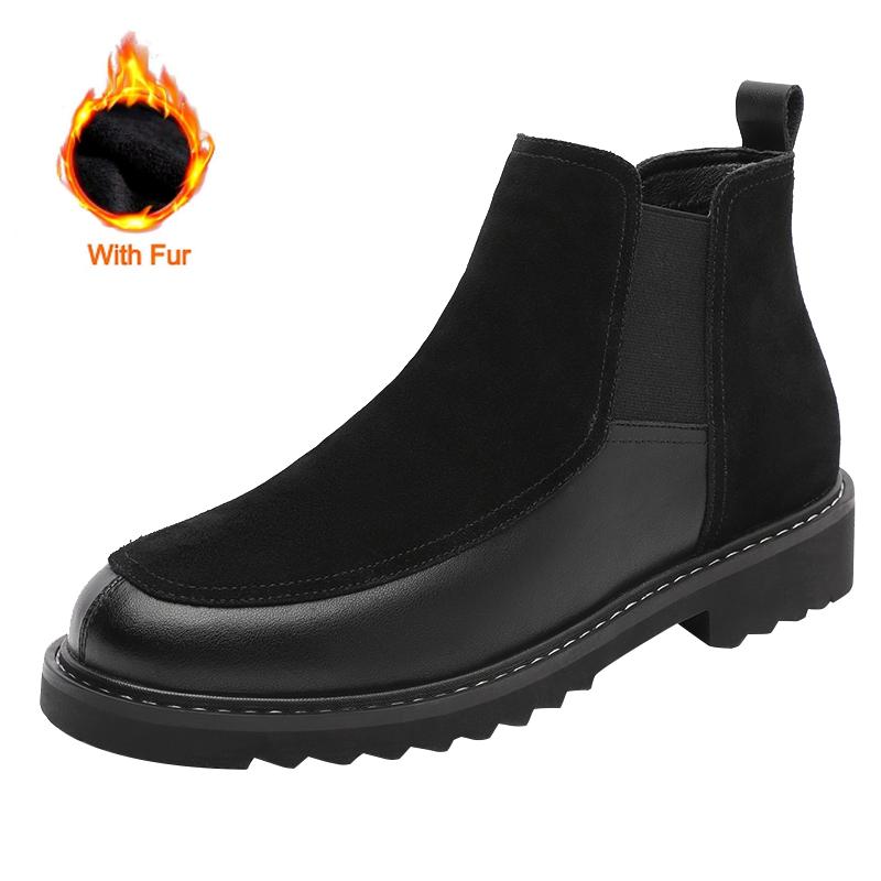 

Мода 2025 Мужские кожаные ботинки челси Черные Британский стиль Деловая обувь для платья Ботинки челси на толстой подошве Мужская мода Повседневная обувь 38