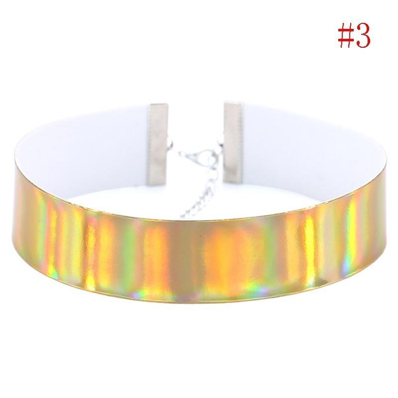Holographic Choker Necklace Women PU Leather Chocker Handmade Laser Chocker Rainbow Punk Gothic Neck