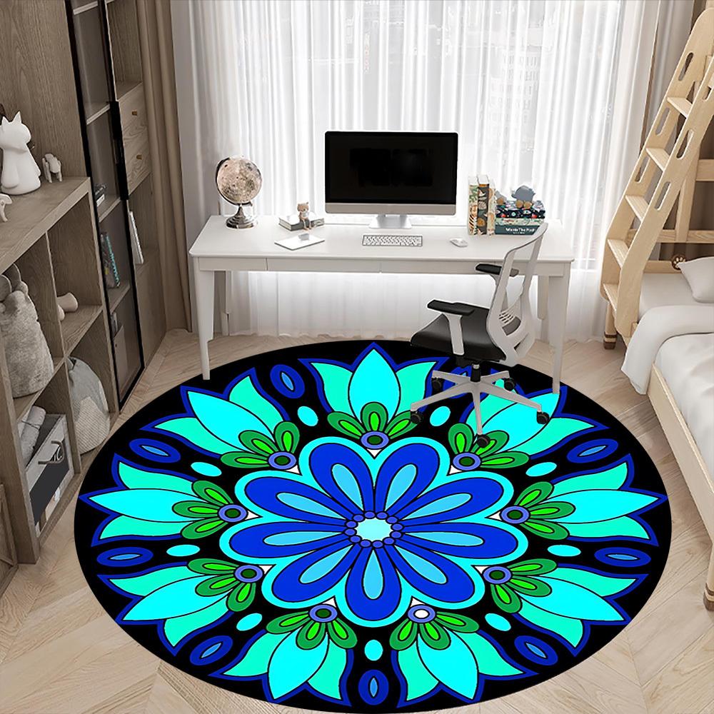 1pc Floral Mandala Pattern Carpet, Round Non Slip Durable Large Size Office Carpet, Suitable for Office