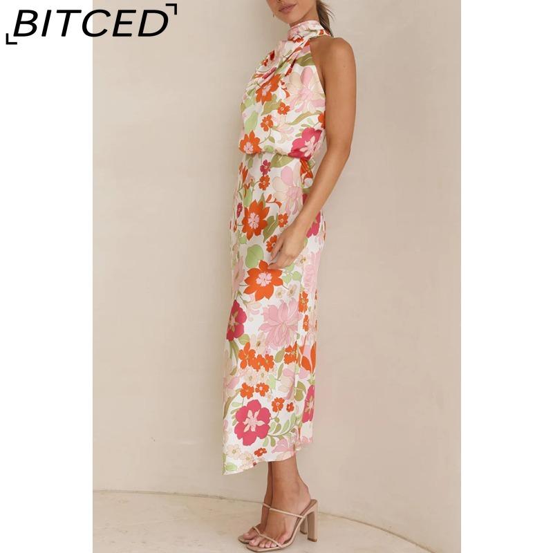 BITCED Sleek and Sophisticated Women's Sleeveless Strappy Printed Satin Dress