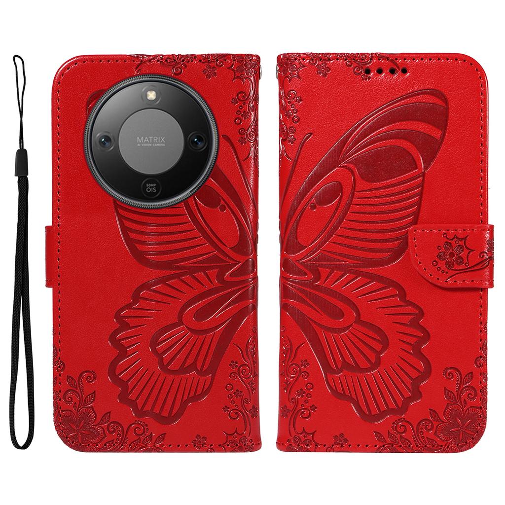 For Honor Magic8 Lite 5G/X9d 5G/X70 5G Case Butterfly Pattern PU Leather Folio Flip Phone Cover -  Blue