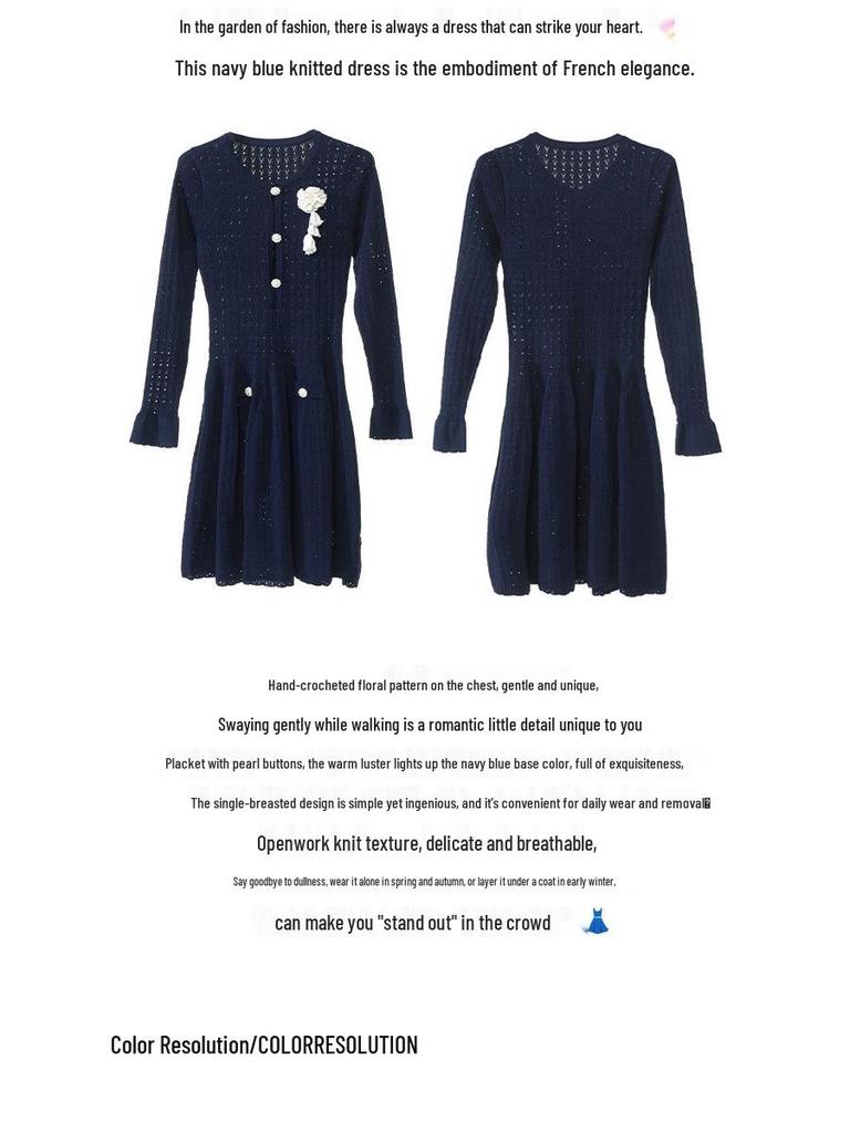 2025 Autumn Floral Bell Sleeve Slim Mid-Length Dress