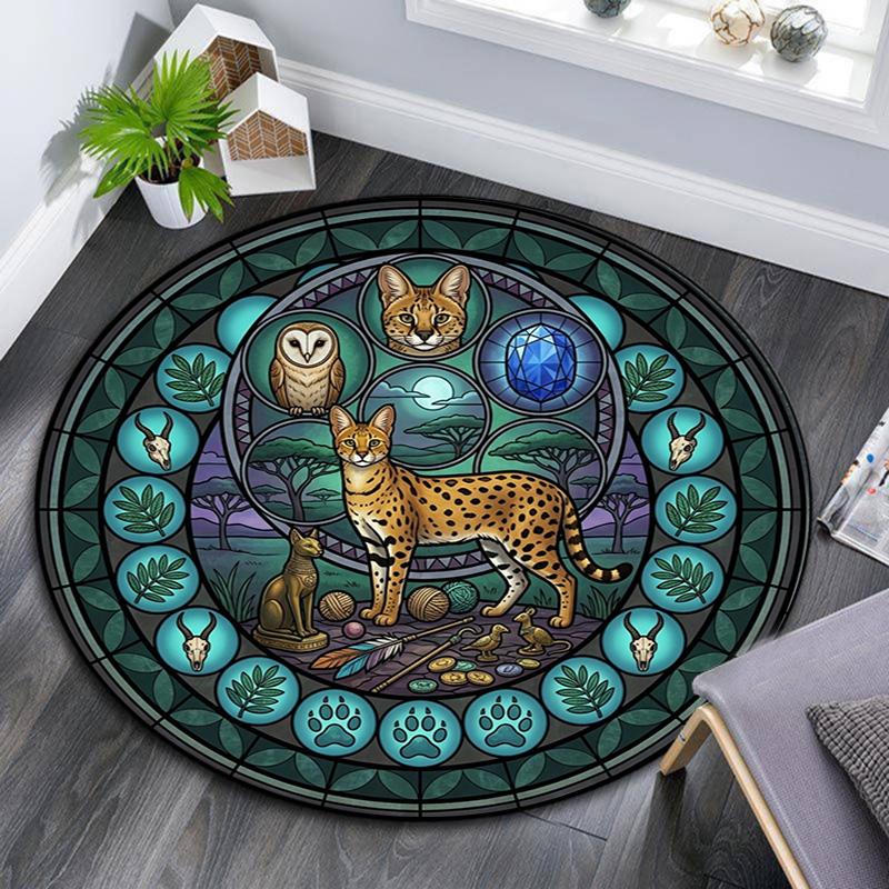 Wild Cats Symbols Round Area Rug Under Office Chairs Bedroom Living Room Home Decor