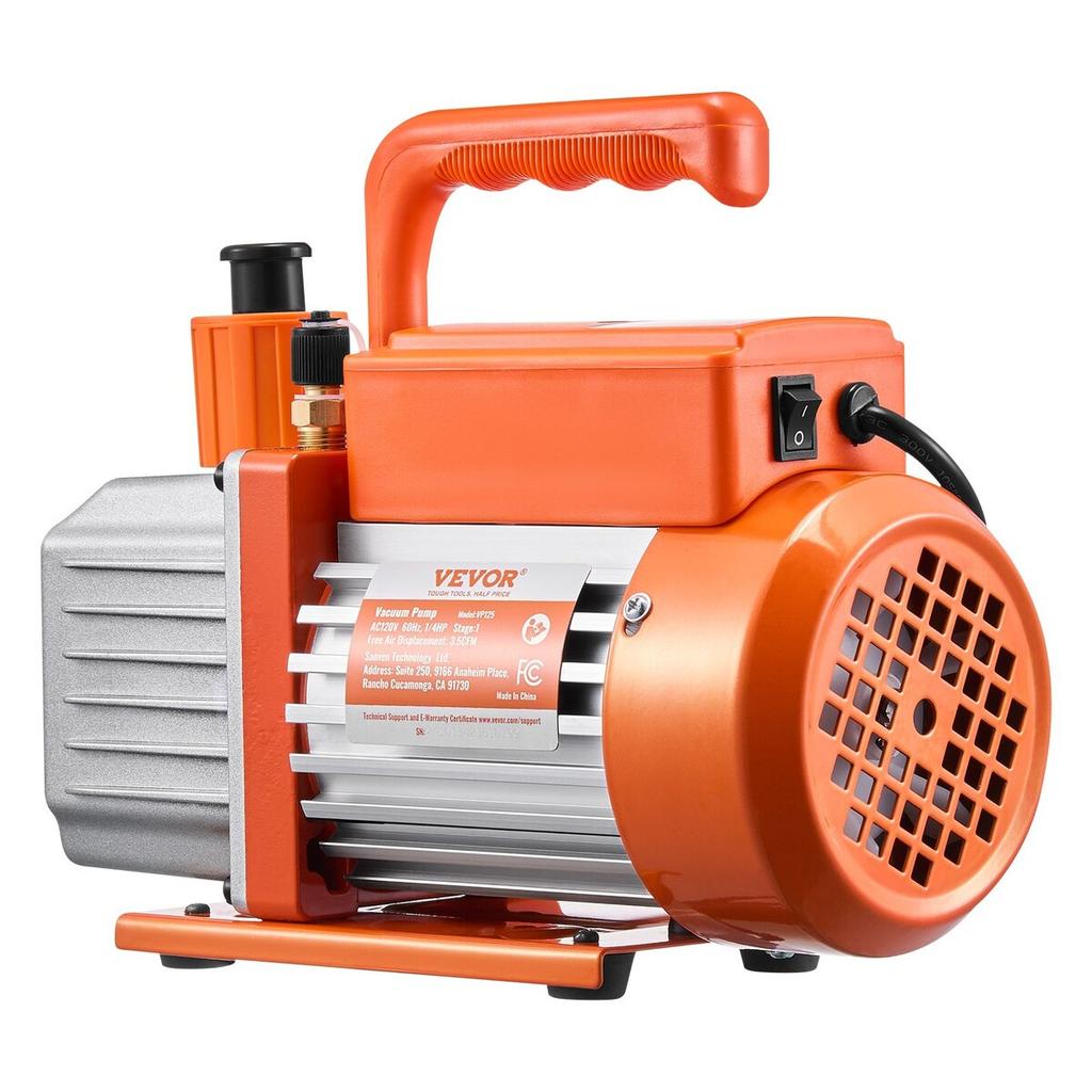 3.5 CFM HVAC Single Stage Rotary Vane Vacuum Pump and Manifold Gauge Kit Compatible with R134a, R22, R12, R502, R502, R410A, R404, and R407C