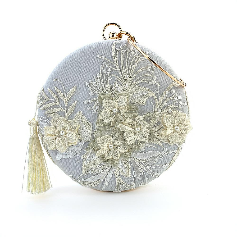 

Luxury Designer Round Flower Clutch Bag With Pearl Tassel Top-Handle Women Evening Clutches Wedding Bridal Party Prom Handbags 18cmX18cmX7cm