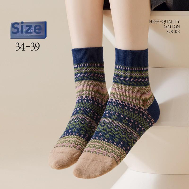 5 Pairs of Girls Autumn and Winter Retro Fashion New Drum Cotton Socks