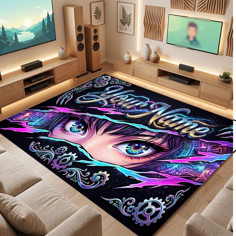 Fantasy Magic Theme Crystal Velvet Floor Rug Personalized Custom Name Text Warm Carpet Home Decoration