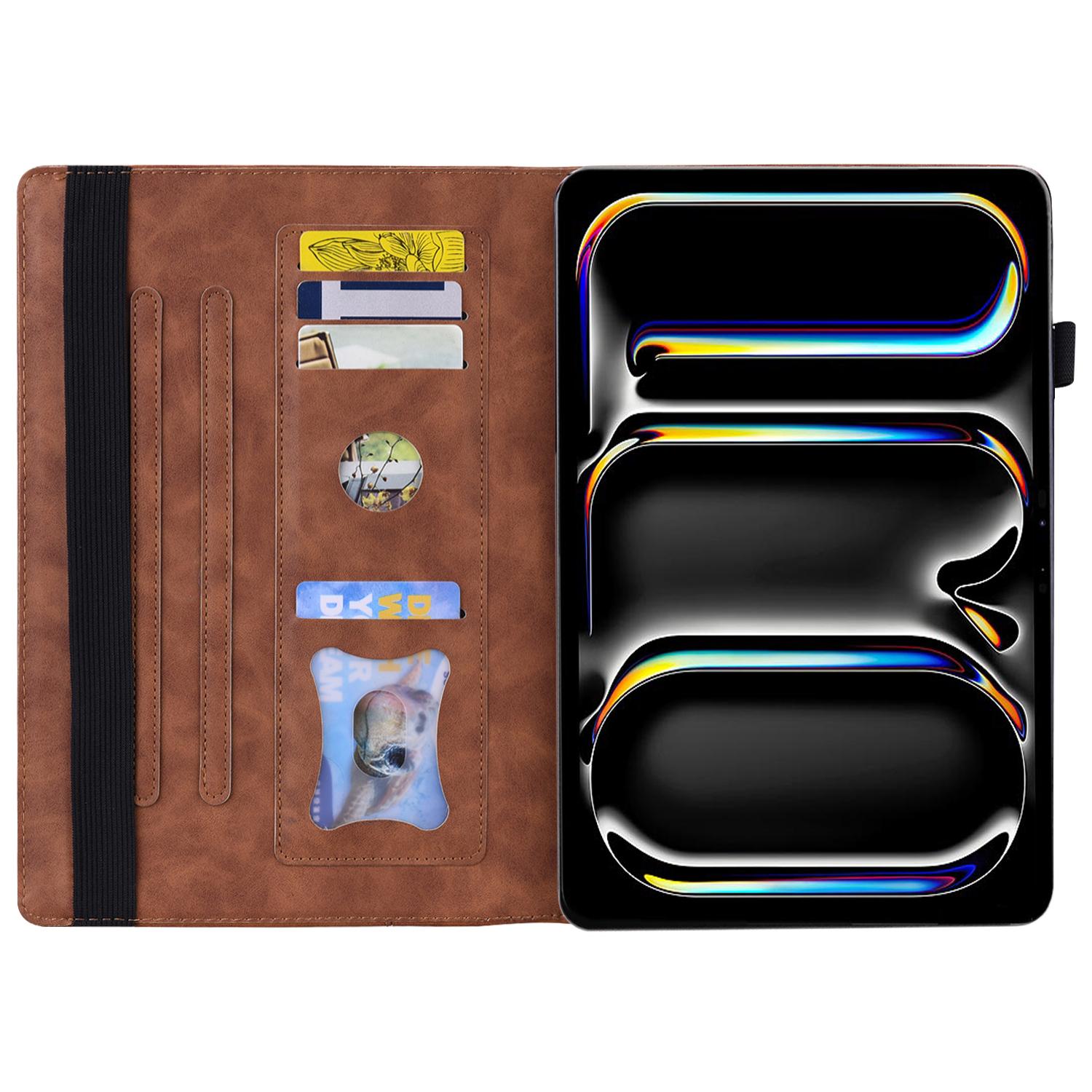 

For iPad Pro 11 (2024) Case Card Slot PU Leather Stand Tablet Cover Brown