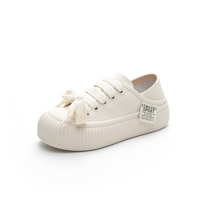 Color Matching Little White Shoes Women's Spring New Leather Platform Biscuit Shoes Two Wear Ugly Cute Shoes Casual Board Shoes