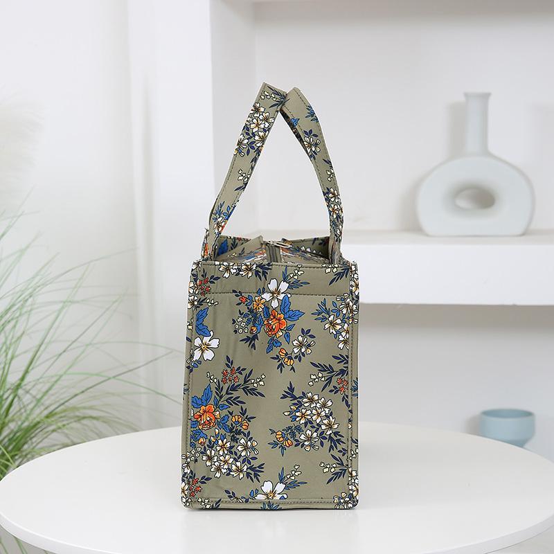 New Style Nylon Printing Thickened Large Capacity Handbag, Work Portable Zipper Semi-closed Lunch Box Storage Bag, Bento Bag