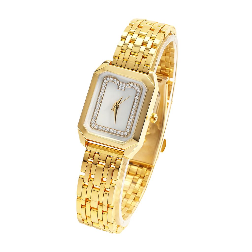 Fashionable Luxury Diamond Square Dial Alloy Strap Women's Quartz Watch, Suitable for Daily Wear, Christmas Gift