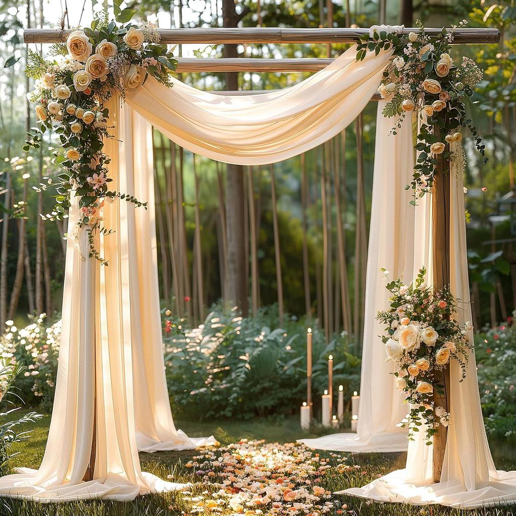 Champagne Chiffon Archway Backdrop Curtain,Sheer Fabric Backdrop Drapes for Bridal Shower Wedding Arch Party Decoration