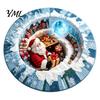 Soft Crystal Velvet Mat 3D Optical Illusion Round Christmas Rug, Cute Santa Claus Floor Mat, Holiday Area Carpet Vivid Printed Circular for
