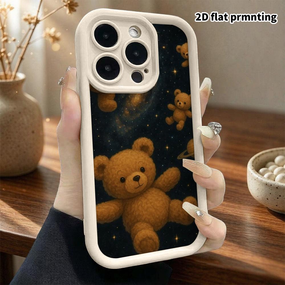 Phone Case: 2D Flat Design Suitable for iPhone 18 17 16 15 14 13 Pro Step Protection Case, Space Teddy Bear, Christmas and Halloween Gift