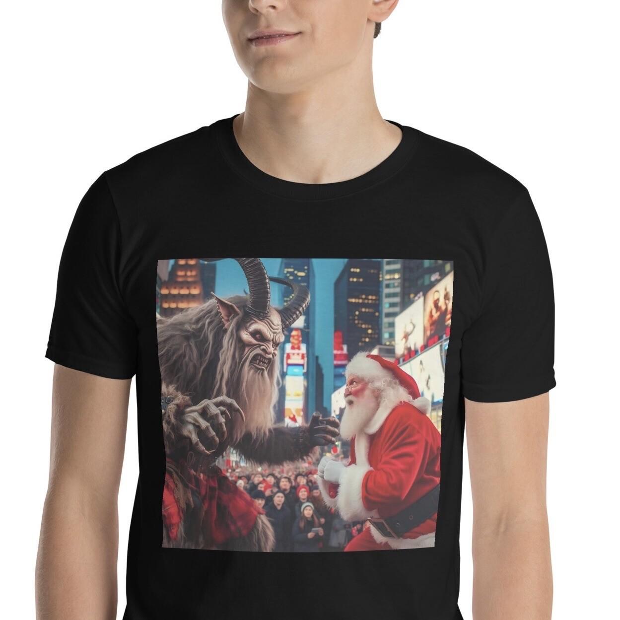 Christmas Santa Clause Vs Krampus Funny Horror Short-Sleeve Unisex T-Shirt Mens Womens Tees Top 2XL