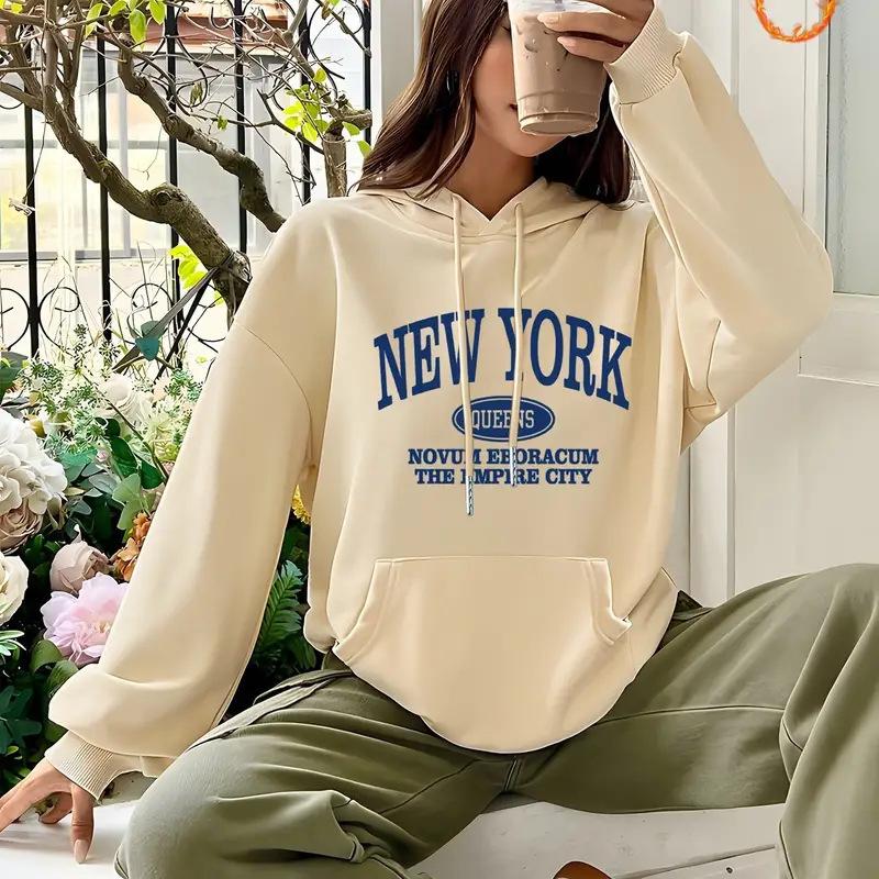 Women's 2026 Letter Print Drawstring Long Sleeve Hoodie - Fashionable & Versatile