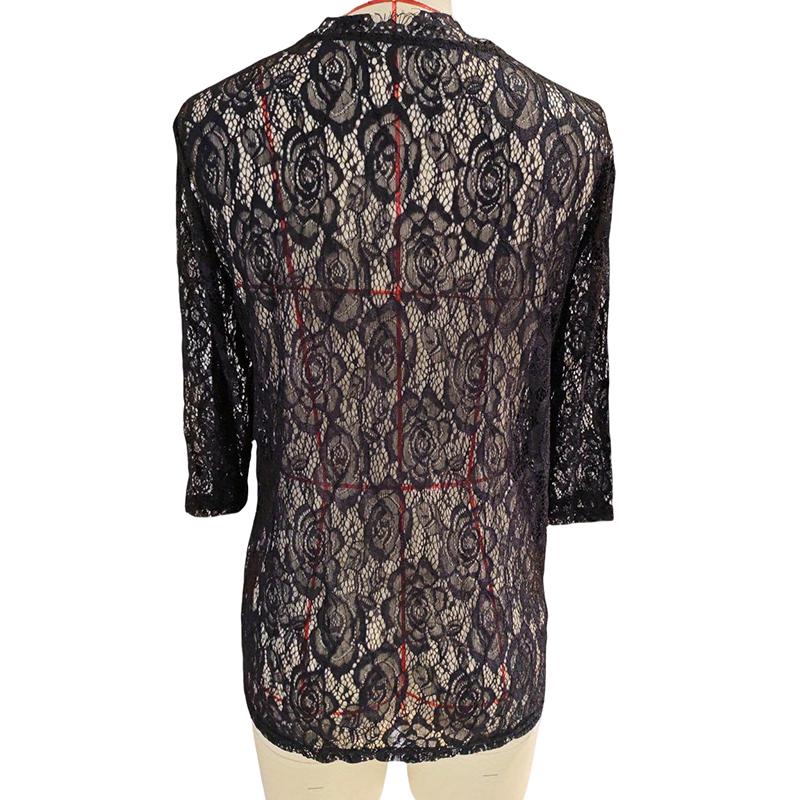 Elegant Ladies Jacquard Lace See-Through Solid Color Cardigan Jacket Coat Top