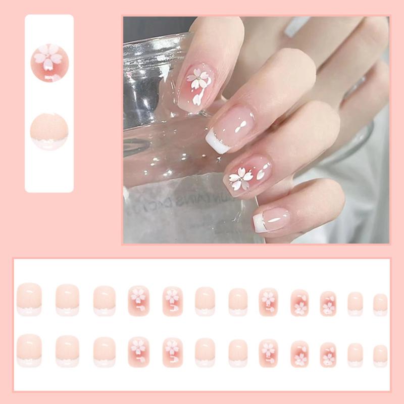 2025 Newest 24Pcs/Set Nail Art French Fake Nails Set With Glue Abs Plastic - Simple Short Nail Stickers