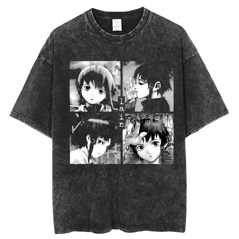 

Serial Experiments Lain I only exist inside those people who are aware of my existence. Vintage Washed Oversized Black T-Shirt | 90s Cyberpunk XXXL різнокольоровий