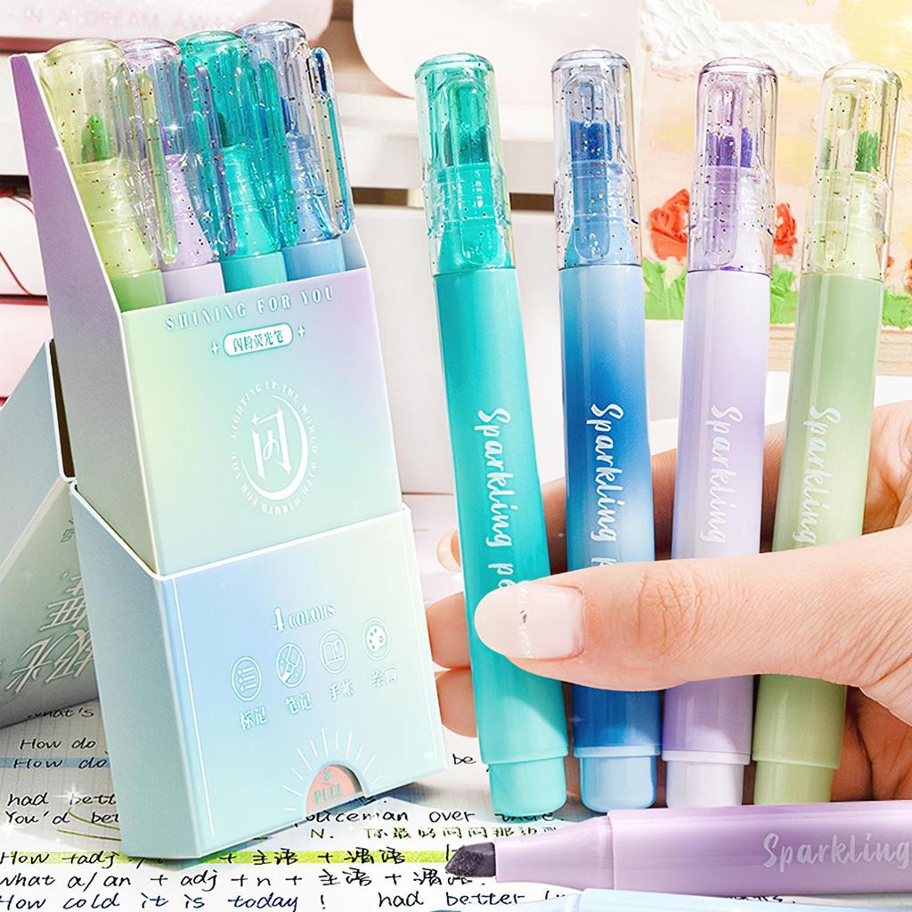 4pcs Sparklin Color Highlighter Pens Set Bling Shining Glitter Magic Art Marker Liner for Drawing Painting School