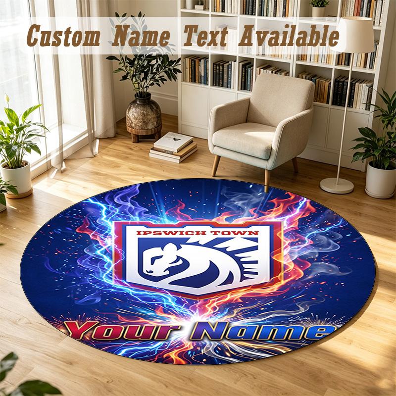 Round Rug Custom NameIpswich Town Pattern Non Slip Carpet Home Floor Decor