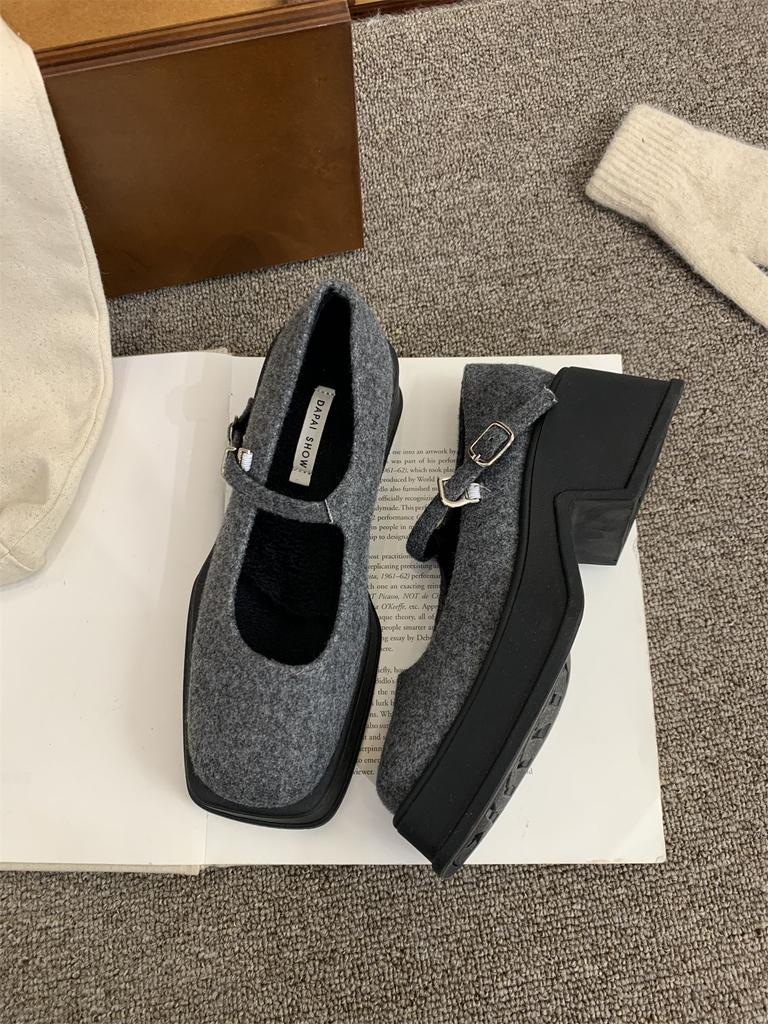 Fashion Thick Bottom Platform Ladies High Heels Elegant Square Toe Mary Jane Mules For Women Warm Pumps French Elegant Dress Boat Shoes