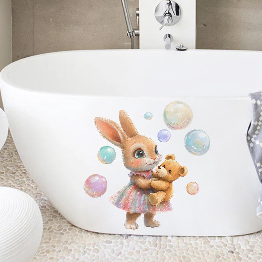 Cute Cartoon Baby Bunny Wall Stickers, Self-Adhesive Decor for Bedroom Living Room Dorm Fridge Nursery Decoration
