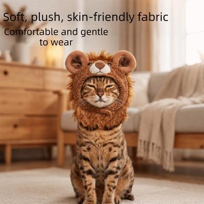 Cartoon Lion Face Dog Plush Lion Hat Funny Cat Lion Shape Hood Cat Costume Headwear Birthday Gift