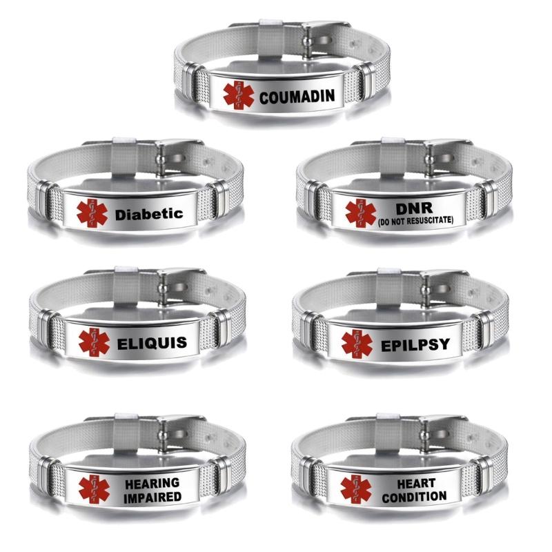 Stainless Steel Medical Alarm Bracelets Adjustable Wristband Emergency Medical Bracelets Medical Alert IDs Bracelet