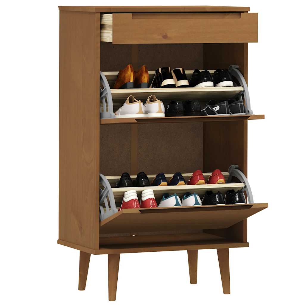 Shoe Cabinet MOLDE Brown 59.5 x 35 x 103 cm Solid Pine Wood