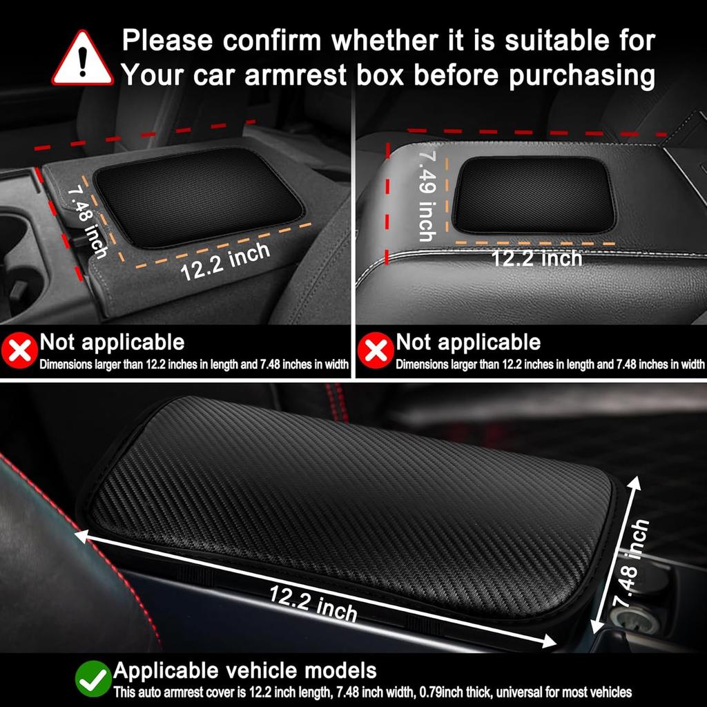 Amiss Car Center Console Pad, Universal Waterproof Car Armrest Seat Box Cover, Car Interior Accessories, Carbon Fiber PU Leather Auto Armrest Cover