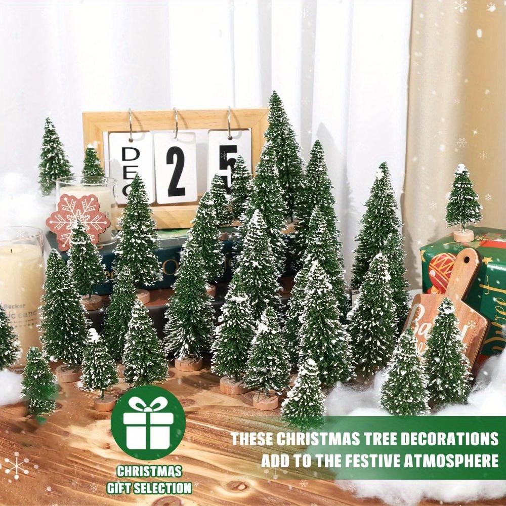 25pcs Mini Christmas Trees Artificial Christmas Tree Bottle Brush Trees with Wooden Base for Christmas Decor Party Home Table Craft Decorations