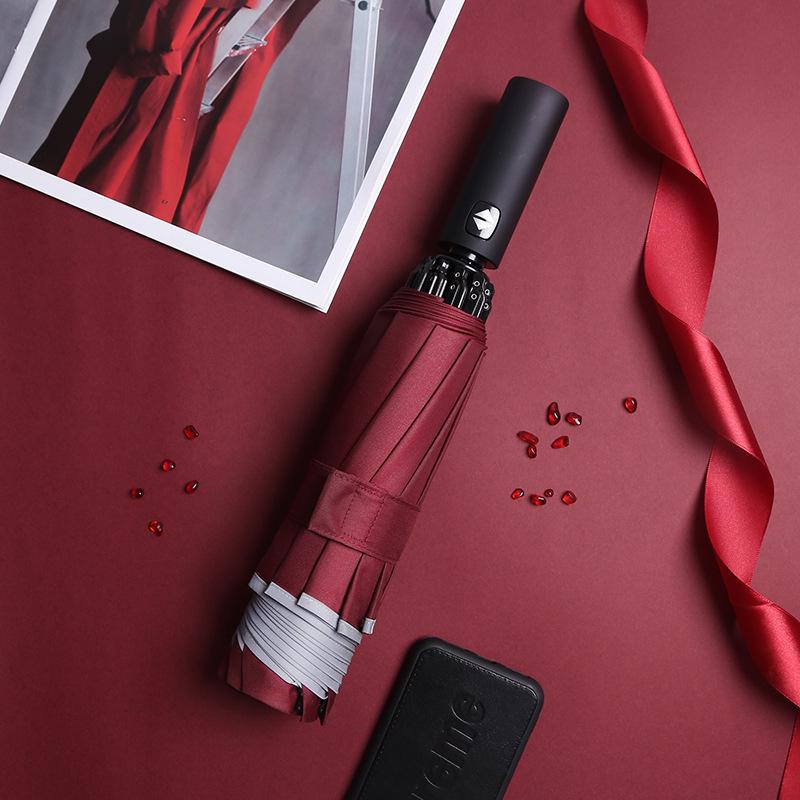 Tri-fold Automatic Reverse Umbrella, Hemming Reflective LED Umbrella Can Be Added