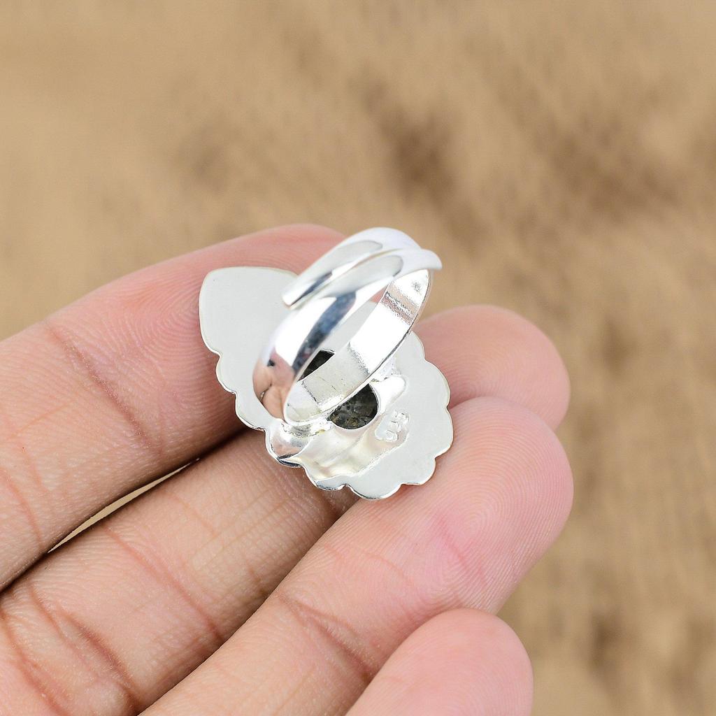 Gift For Her 925 Silver Natural Leopardskin Jasper Promise Adjustable Ring