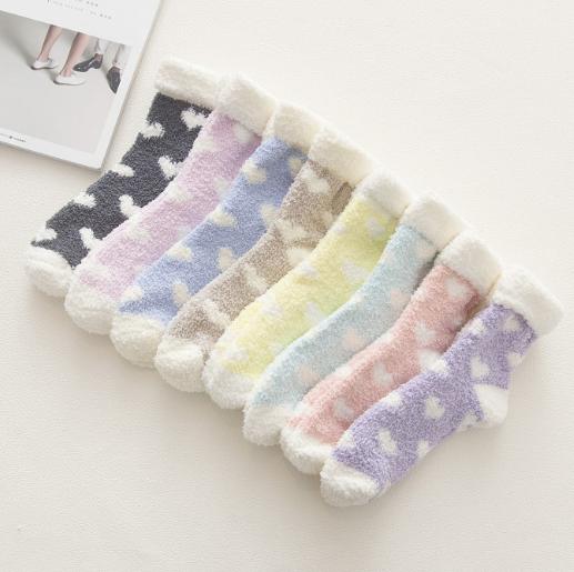 Heart Flanged Flat Women's Socks Rolled Edge Crew Cute Lovely Women's Sleeping Socks Fluffy Bed Sock for Women