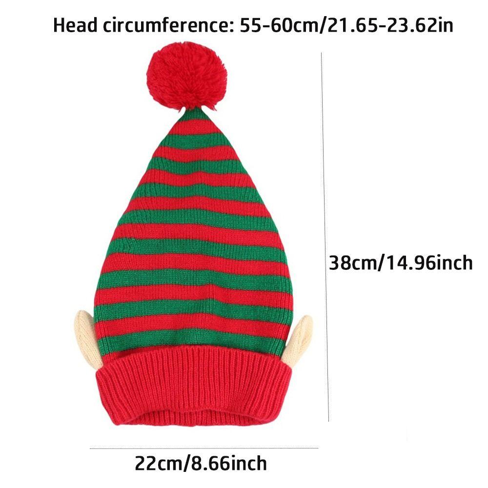 Striped Pattern Christmas Hat with Small Ears Decoration Xmas Cap Jacquard Wool Ball Holiday Knitted Hat New Year