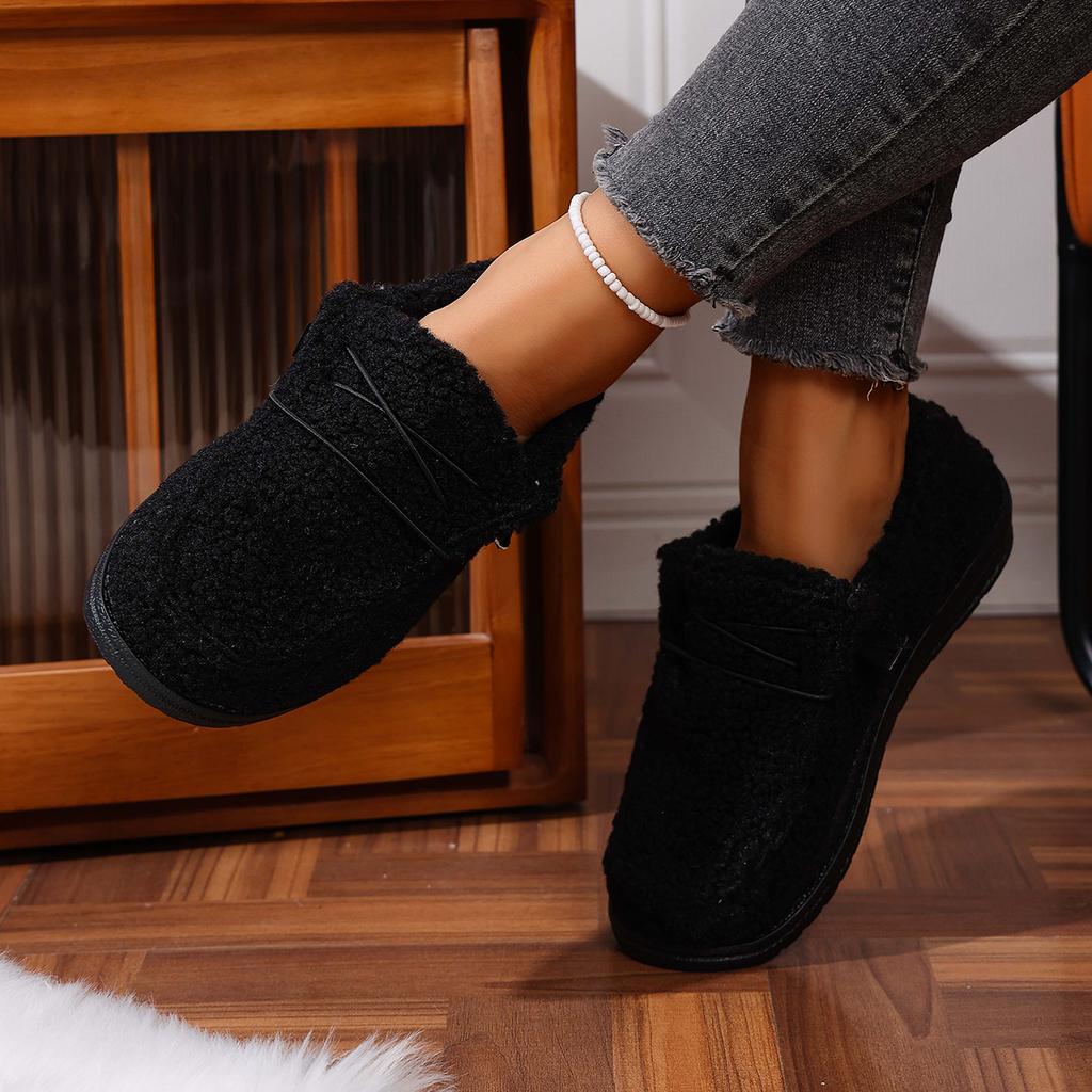 Mode Neu 2025 Damen Baumwollschuhe Winter Flacher Boden Slipper Lässig Bequeme Stiefel Warm Runde Zehen Freizeitstil