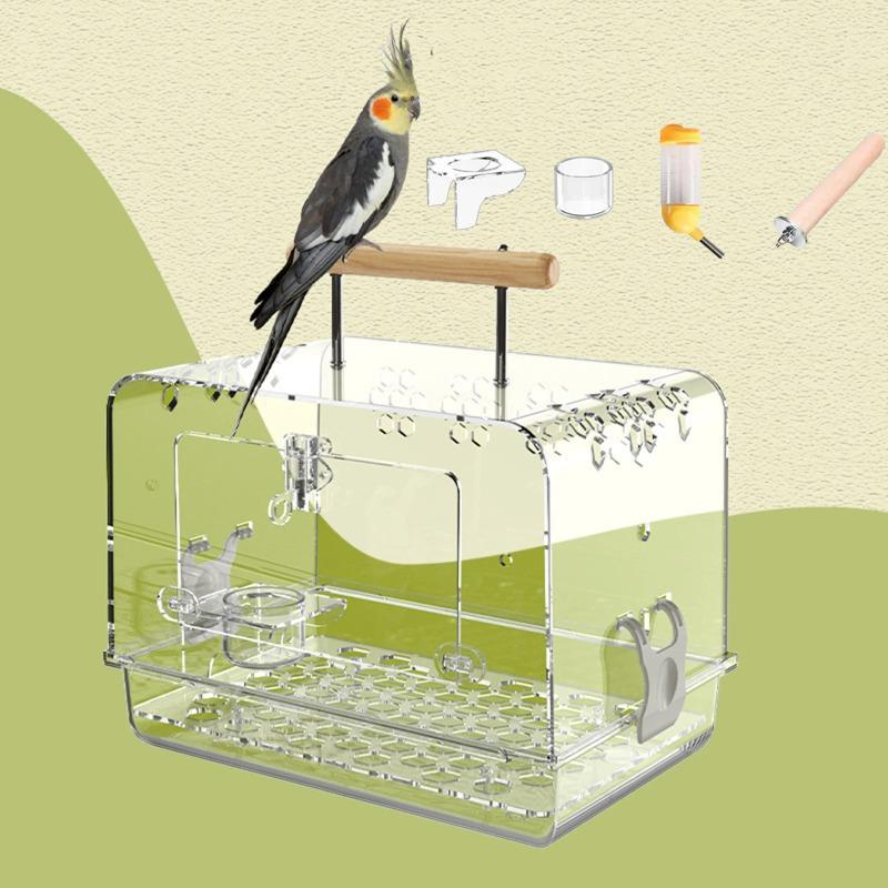 Acrylic Villa Bird Cage Clear and Handle Breathable Lightweight Bird Carrier for Parakeets Small Birds Parrotlets Parrots Parrot