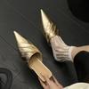 Fashion Elegant Women Slippers Pointed Toe Heels Mules Shoes Fashion Women's Sandals 2025 Summer Brand Flip Flops Luxury Mujer Zapatos