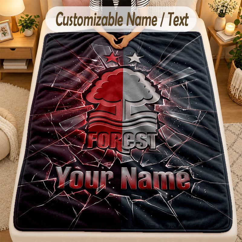Manta de Flanela Nottingham Forest FC Texto com Nome Personalizado Manta Macia Quente Personalizada Decoração de Casa Presente