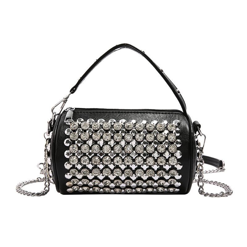 Ielgy Cylindrical Female Bag with Diamond Crossbody Chain Pillow Bag