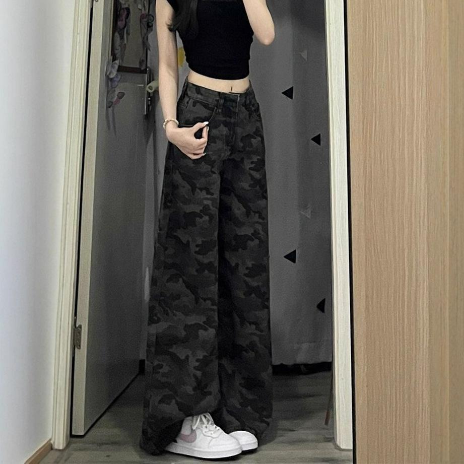 Wide-Legged Workwear Denim Jeans Women High-Waisted Pear-Shaped Body Loose Drape Large Yard Straight Leg Pants Retro Baggy Long Jeans for Ladies