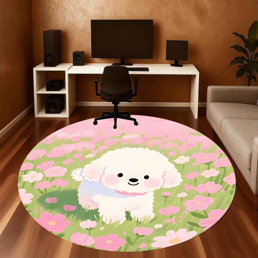 1 szt. mata podłogowa okrągła z motywem psa i kwiatów - antypoślizgowa, mata podłogowa do biura, sypialni i dekoracji wnętrz c1125027