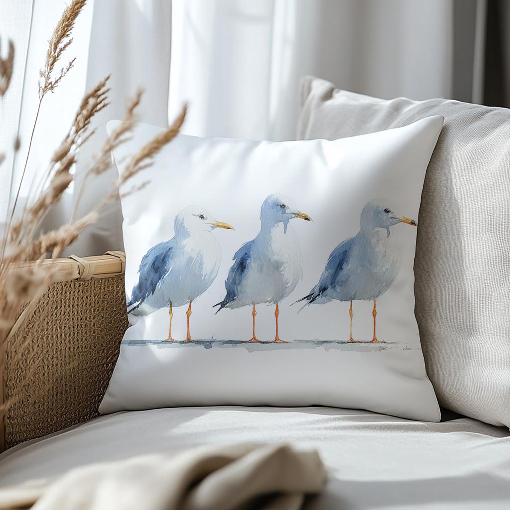 Polyester Pillow Cover Seagull Pattern Cushion Cover 2D Printed Decorative Cushion Case For Home Sofa Couch & Bedroom Pillowcase