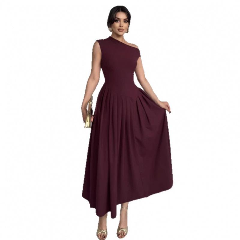 Summer Asymmetrical Neck Short Sleeve Ruched Dress for Women