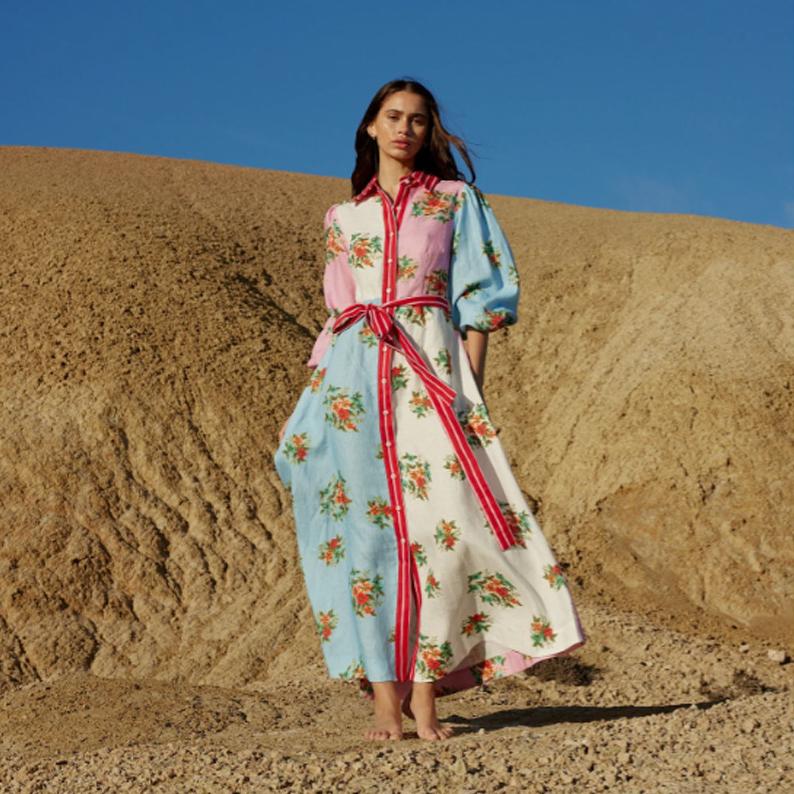 

Женское летнее платье-рубашка с длинным рукавом на пуговицах, повседневное, свободное, с завязкой на талии, с рукавами-фонариками, с цветочным принтом, макси-платья для женщин XL