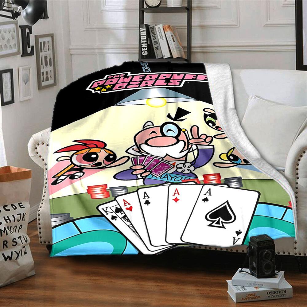1pc Powerpuff Girls Cozy Print Blanket Lightweight Warm Flannel Throw Blanket For Sofa, Bed, Living Room
