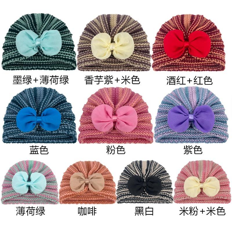 

Autumn and winter new children s chiffon bow striped wool hat, girls, baby hat knitting