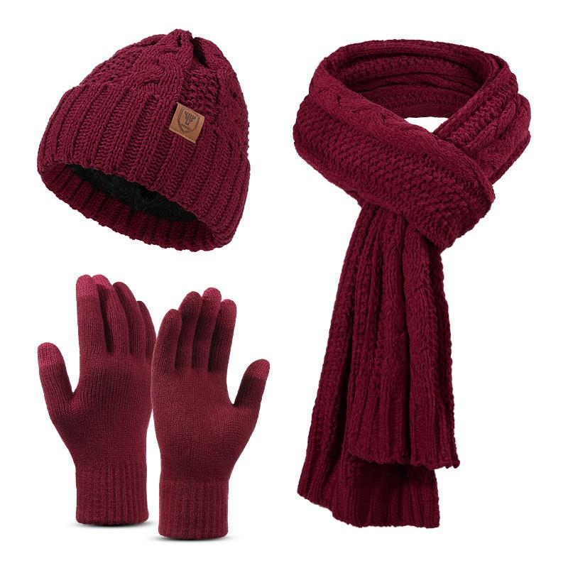 Acrylic Knit Winter Hat Scarf Gloves Set Adults Warm Lightweight Casual 3-Piece Accessory Kit In Multiple Colors